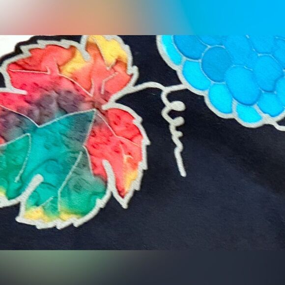 Vintage hand painted silk scarf fall leafs open work - black 10” x 64” - Picture 4 of 5